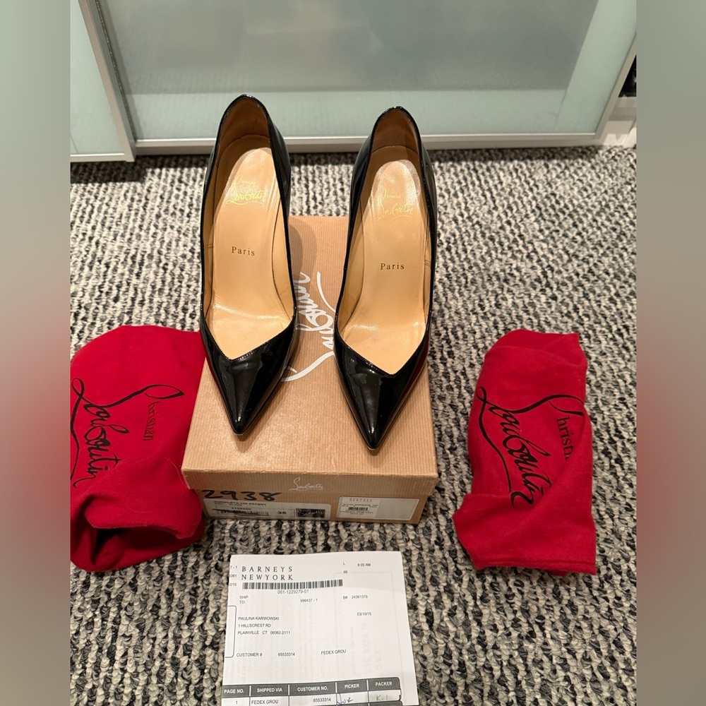 Christian Louboutin COMPLETA 100 Black Patent Leather Pumps size 38
